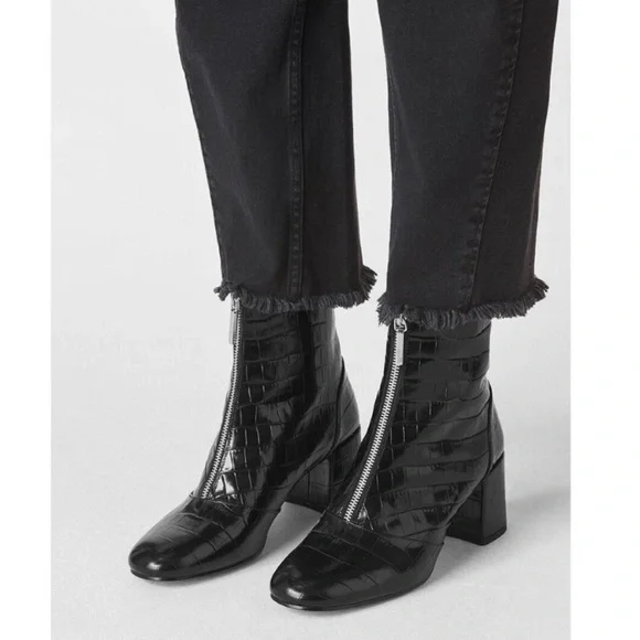 WHISTLES Rowan patent leather Croc booties zip up block heel - Picture 3 of 8